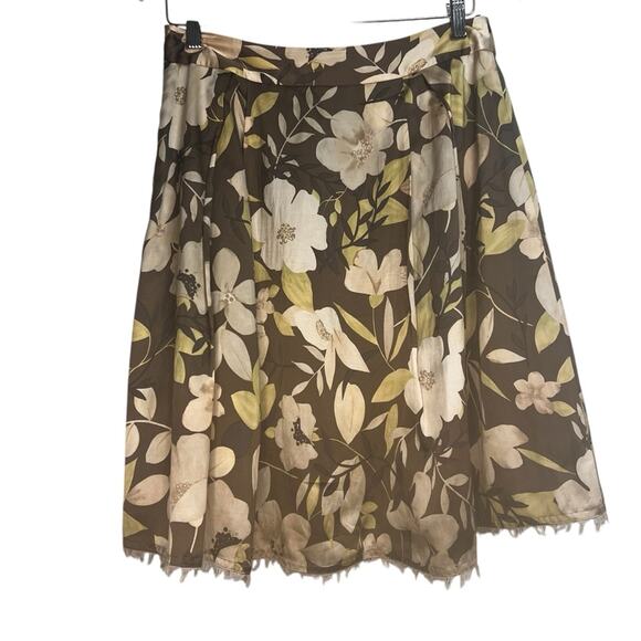 Silk Banana Republic Floral Earthtone A-Line Preppy Skirt, Size 2, Lined - Picture 1 of 11